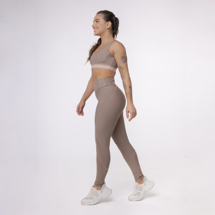Legging Lines Bolso Cós - Marrom Trufa & Café com Leite