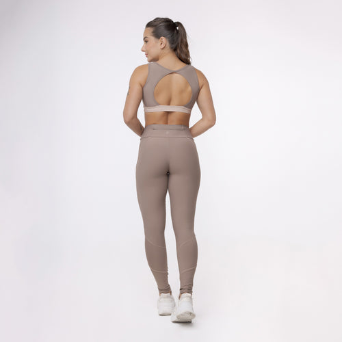 Legging Lines Bolso Cós - Marrom Trufa & Café com Leite