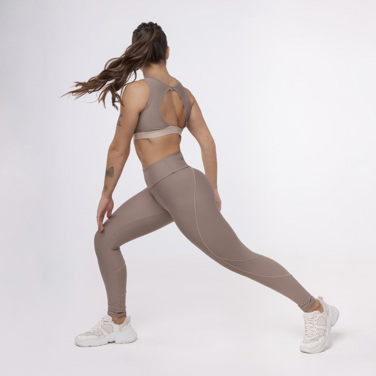 Legging Lines Bolso Cós - Marrom Trufa & Café com Leite