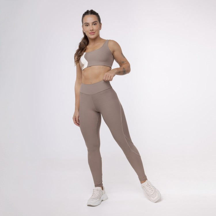 Legging Lines Bolso Cós - Marrom Trufa & Café com Leite