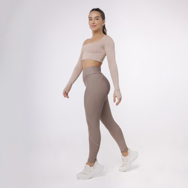 Legging Lines Bolso Cós - Marrom Trufa & Café com Leite