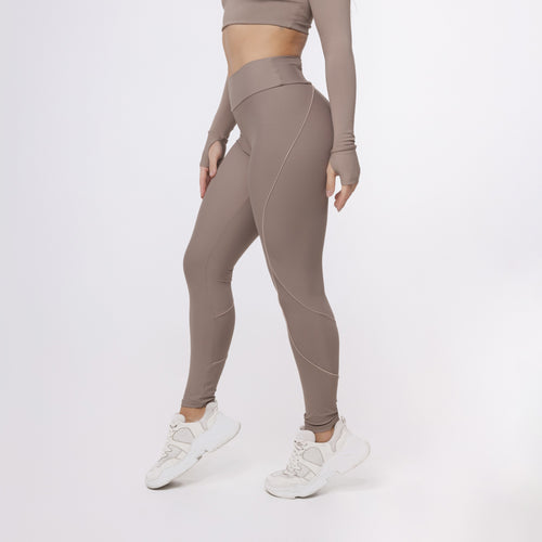 Legging Lines Bolso Cós - Marrom Trufa & Café com Leite