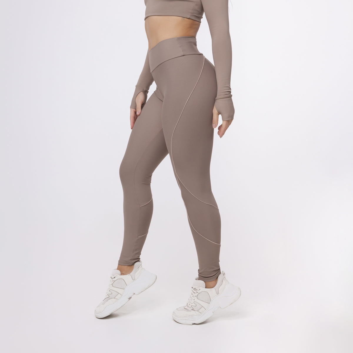 Legging Lines Bolso Cós - Marrom Trufa & Café com Leite