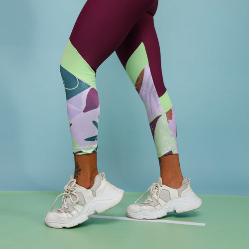 Legging Capri Match - Vinho e Verde Kiwi e Liberty Leafs