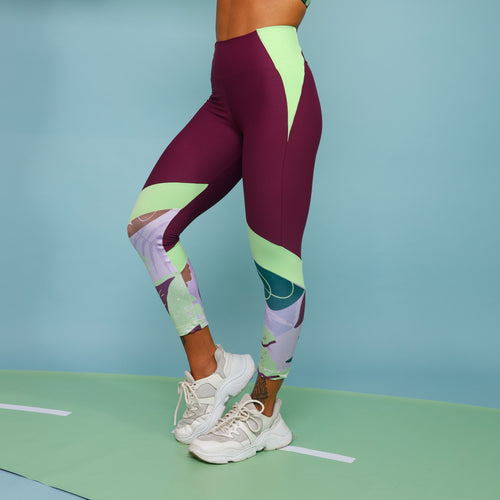 Legging Capri Match - Vinho e Verde Kiwi e Liberty Leafs