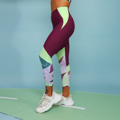 Legging Capri Match - Vinho e Verde Kiwi e Liberty Leafs