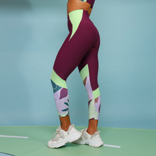 Legging Capri Match - Vinho e Verde Kiwi e Liberty Leafs