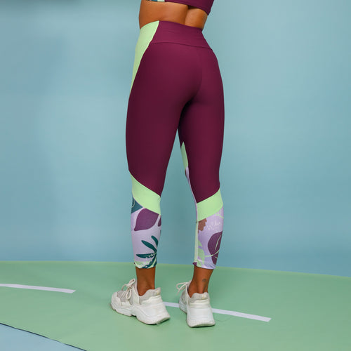 Legging Capri Match - Vinho e Verde Kiwi e Liberty Leafs