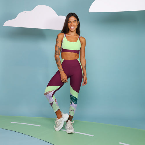 Legging Capri Match - Vinho e Verde Kiwi e Liberty Leafs