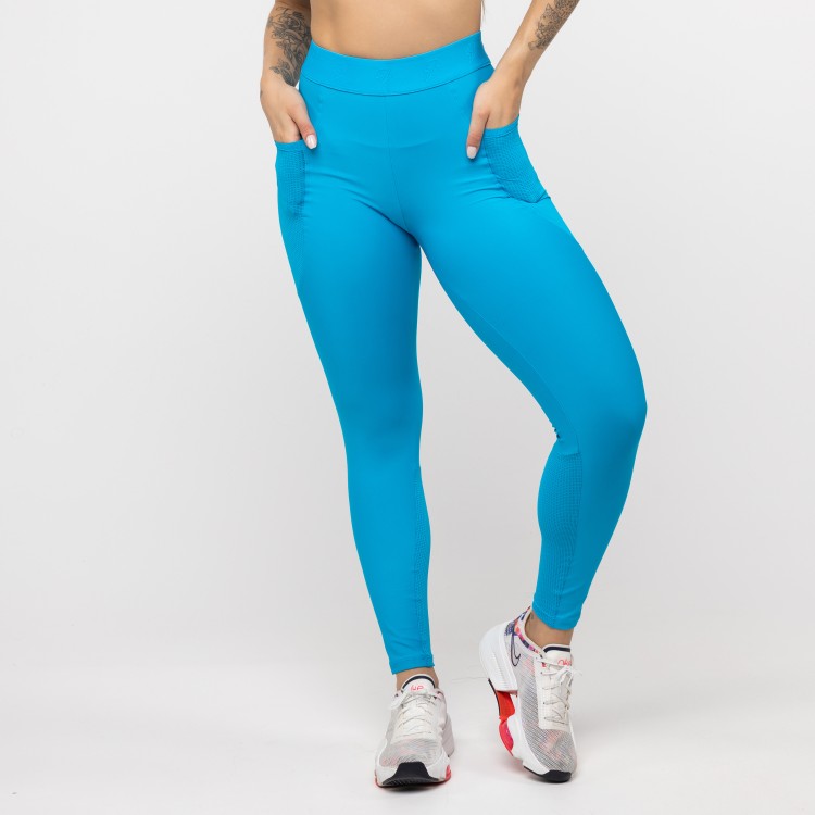 Legging Alongado com Bolso e Cós de Elástico - Azul Malibu