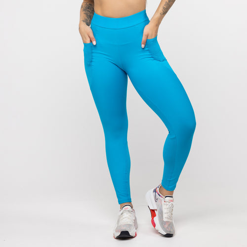 Legging Alongado com Bolso e Cós de Elástico - Azul Malibu