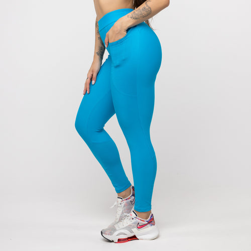 Legging Alongado com Bolso e Cós de Elástico - Azul Malibu