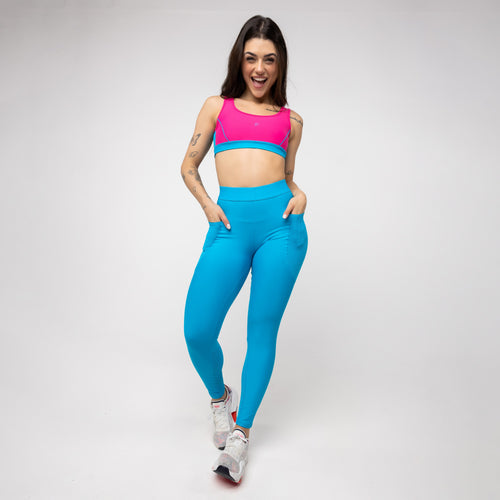Legging Alongado com Bolso e Cós de Elástico - Azul Malibu