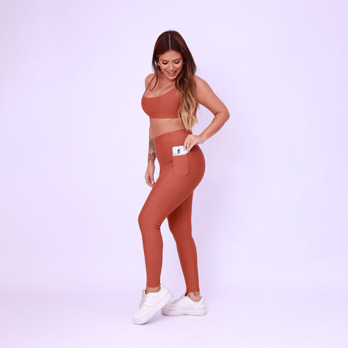 Legging Cós Infinito Com Bolso - Chocolate