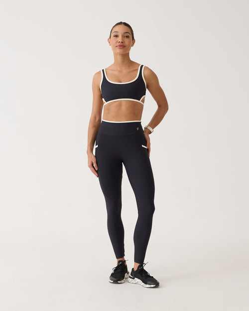 Legging com Bolso Fita Bicolor - Preto & Off White
