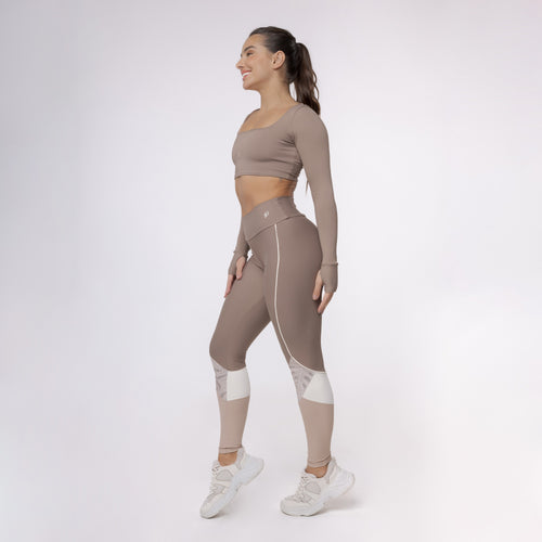 Legging Recorte Estampado Tricolor Bolso Cós - Costela Nude