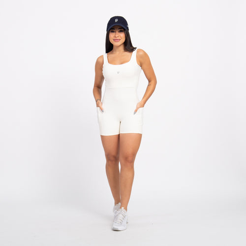 Macaquinho Decote Quadrado com Bolso - Off White