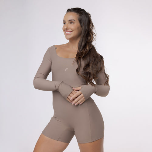 Macaquinho com Bolso Manga Longa Sleek - Marrom Trufa