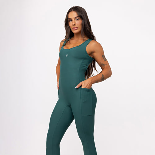 Macacão Open Back com Bolso - Esmeralda