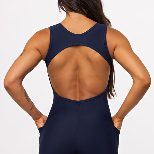 Macacão Open Back com Bolso - Marinho Profundo