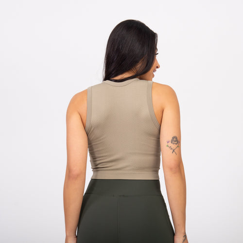 Regata Cropped Flex - Cáqui Frio