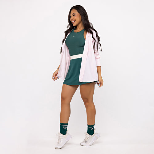 Saia Mesh Godê - Esmeralda & Off White