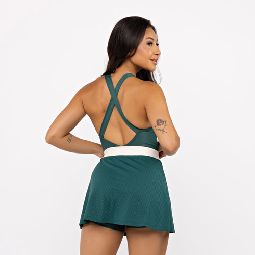 Saia Mesh Godê - Esmeralda & Off White