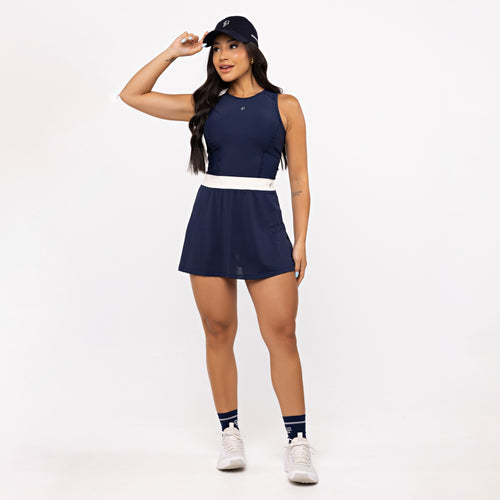 Saia Mesh Godê - Marinho Profundo & Off White
