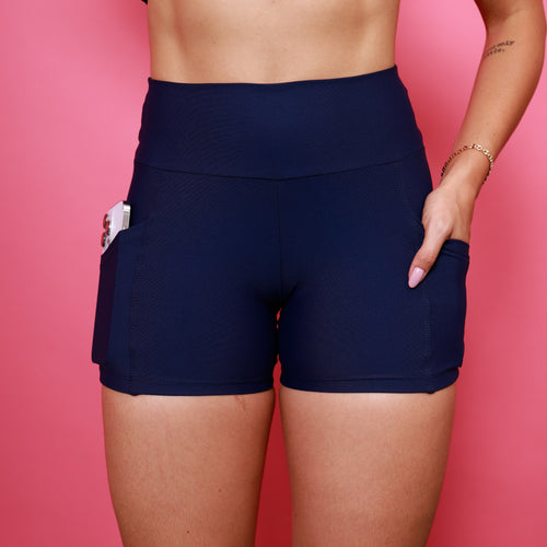 Short Anatômico Com Bolso - Azul Marinho