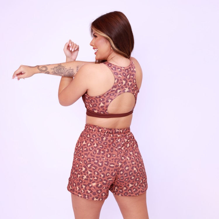 Short Comfy Estampado - Onça Chocolate