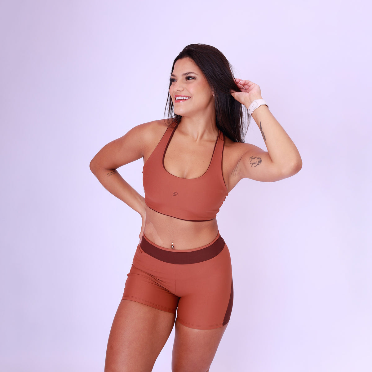 Short Match com Bolso Bicolor - Chocolate & Café