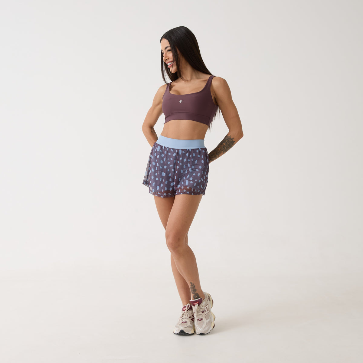 Short Duplo de Tule Estampado Bolso - Polka Dot