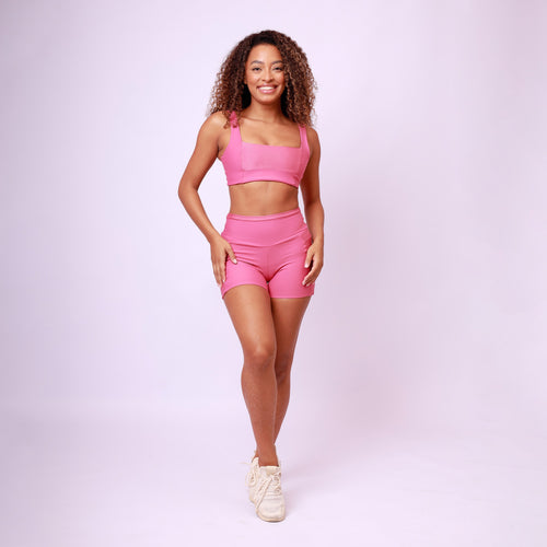 Short Com Bolso Recorte Shine - Rosa Chá