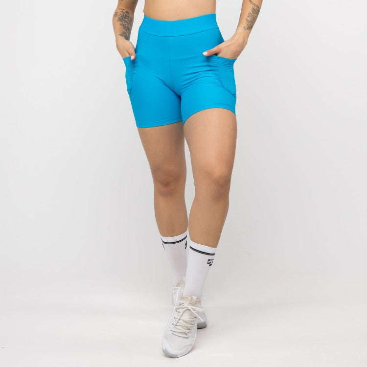 Short Alongado com Bolso e Cós de Elástico Azul Malibu