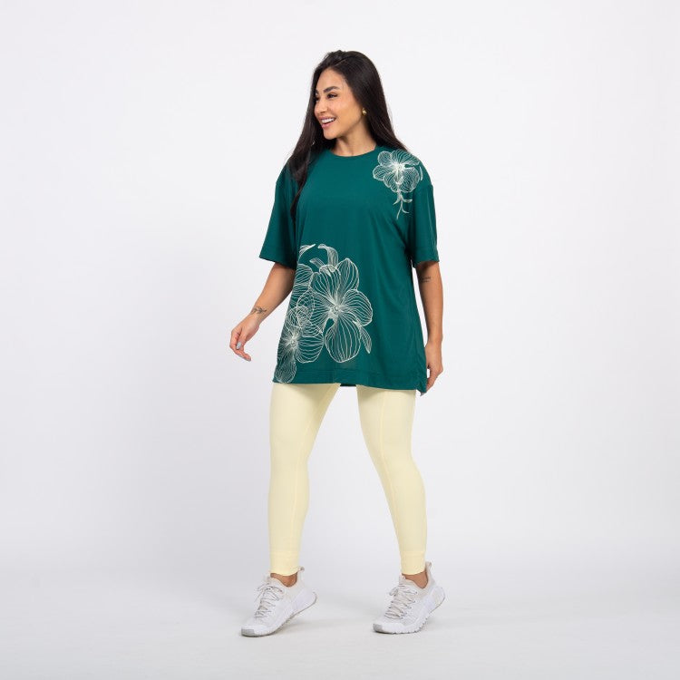T-shirt Oversized Sport Flower - Esmeralda