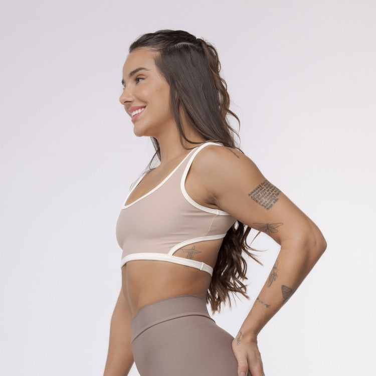 Top Camiseta Bicolor Abertura Costas - Café com Leite & Off White