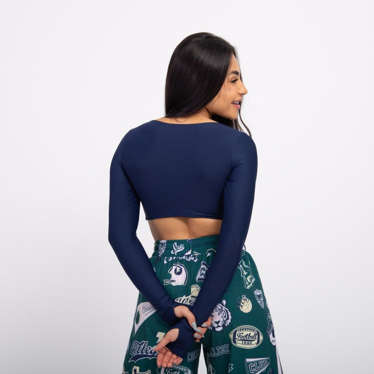 Top Cropped Manga Longa Sleek - Marinho