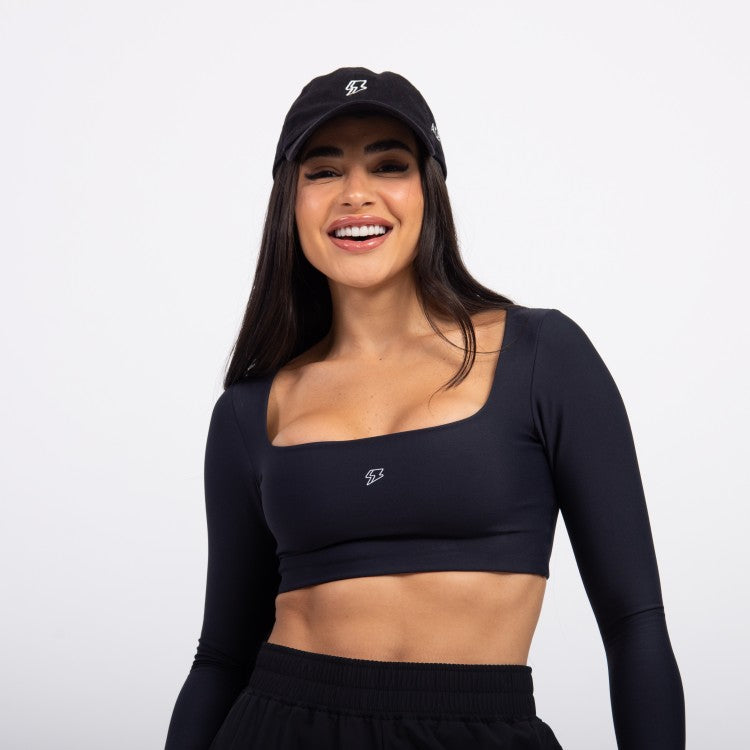 Top Cropped Manga Longa Sleek - Preto