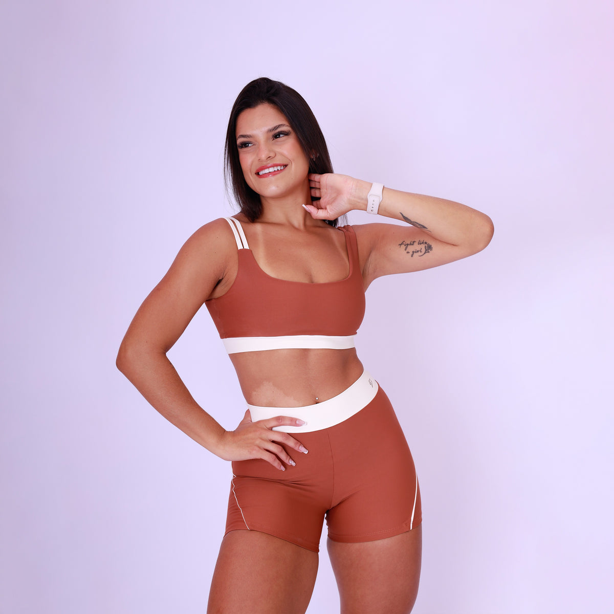 Top Camiseta com Alça Dupla - Chocolate & Off White