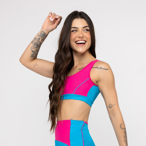 Top Abertura Costas Tela - Pink e Azul Malibu