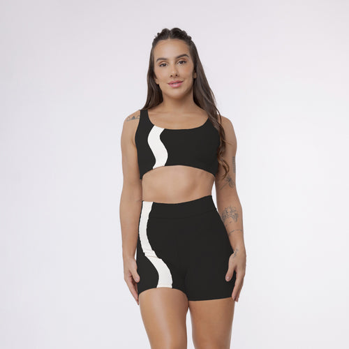 Top Camiseta Wave Bicolor - Preto e Off White