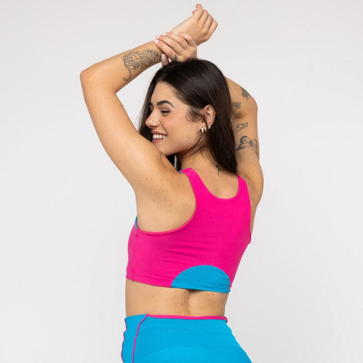 Top Cropped Recorte Tela - Pink e Azul Malibu