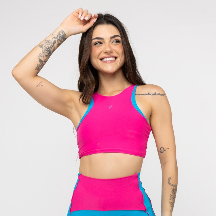 Top Cropped Recorte Tela - Pink e Azul Malibu