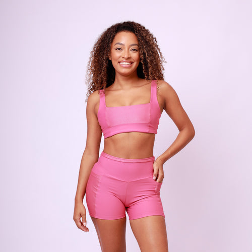 Top Camiseta Decote Quadrado - Rosa Chá