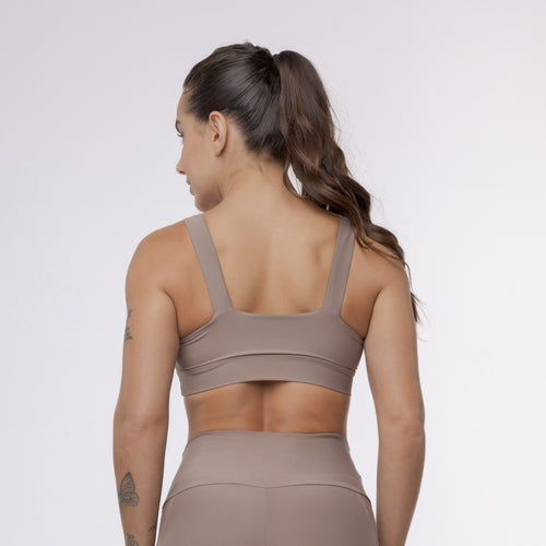 Top Camiseta Alça Elástico - Marrom Trufa
