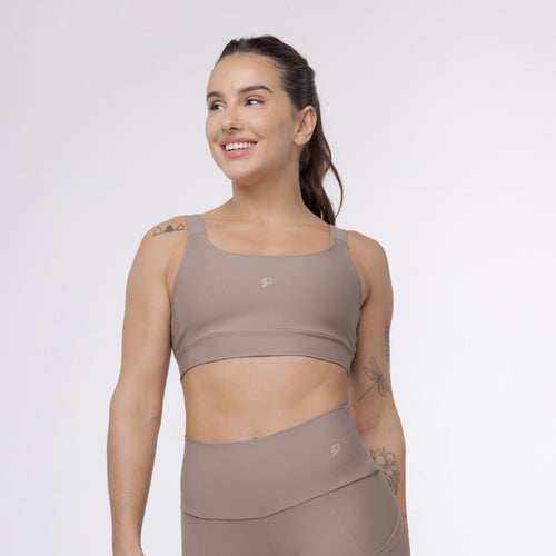 Top Camiseta Alça Elástico - Marrom Trufa