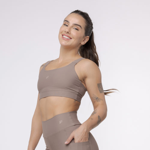 Top Camiseta Alça Elástico - Marrom Trufa