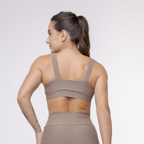 Top Camiseta Alça Elástico - Marrom Trufa