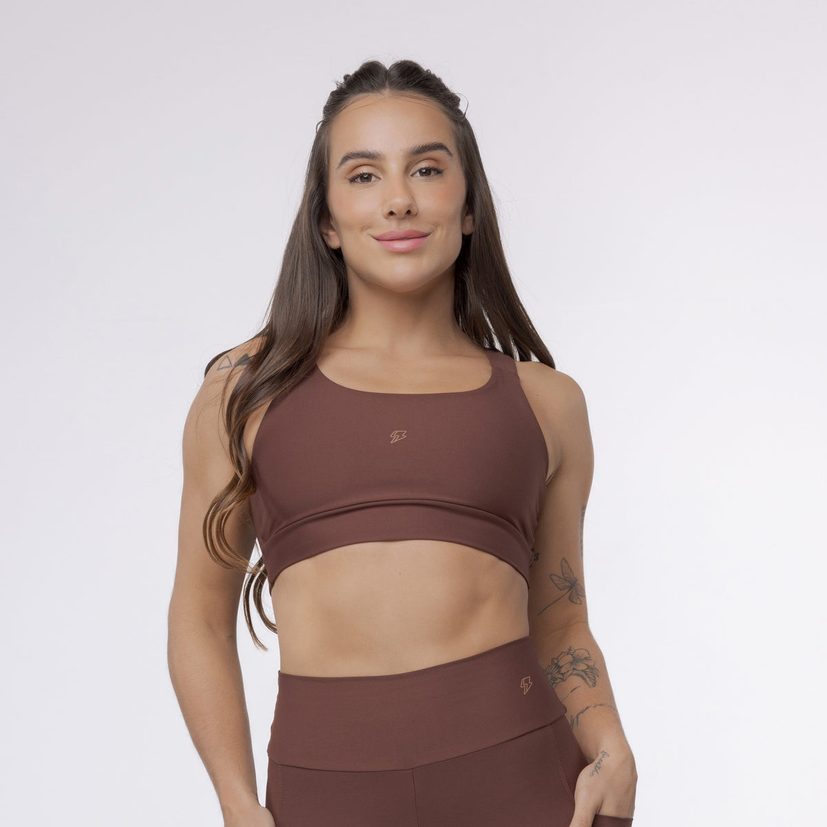Top Camiseta Alça Elástico - Café
