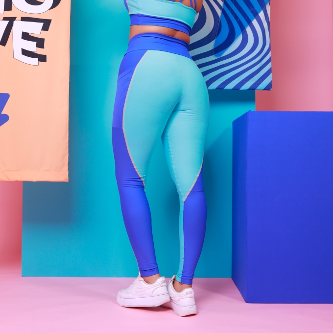 Legging Tricolor Move - Royal e Aqua e Laranja Claro